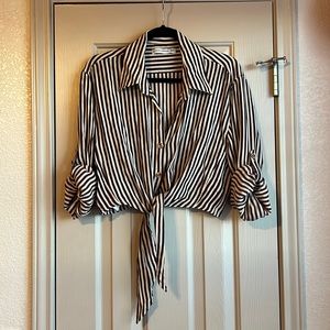 Faithfull the Brand Striped Crop Front Tie Maroon striped blouse size L 8